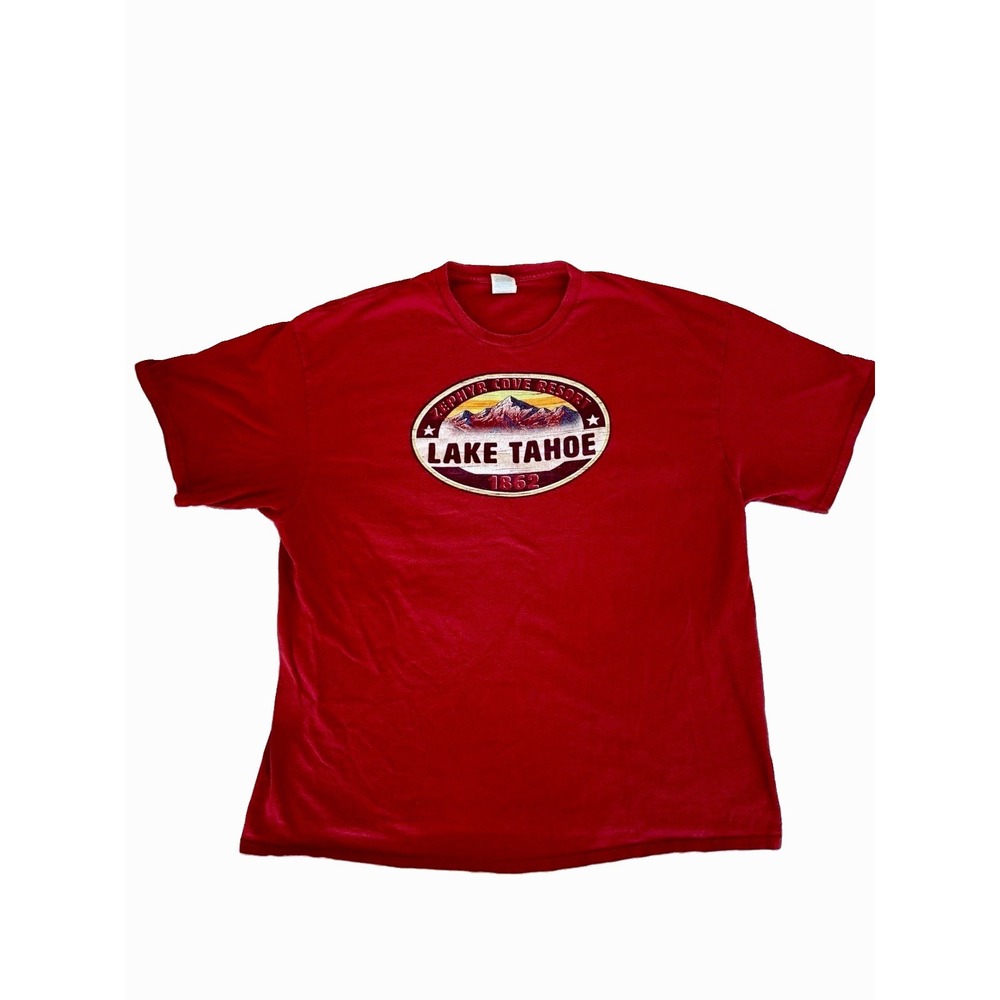 Red Lake Tahoe Vintage Men's logo Graphic Short Sleeve Tshirt Size 2xl